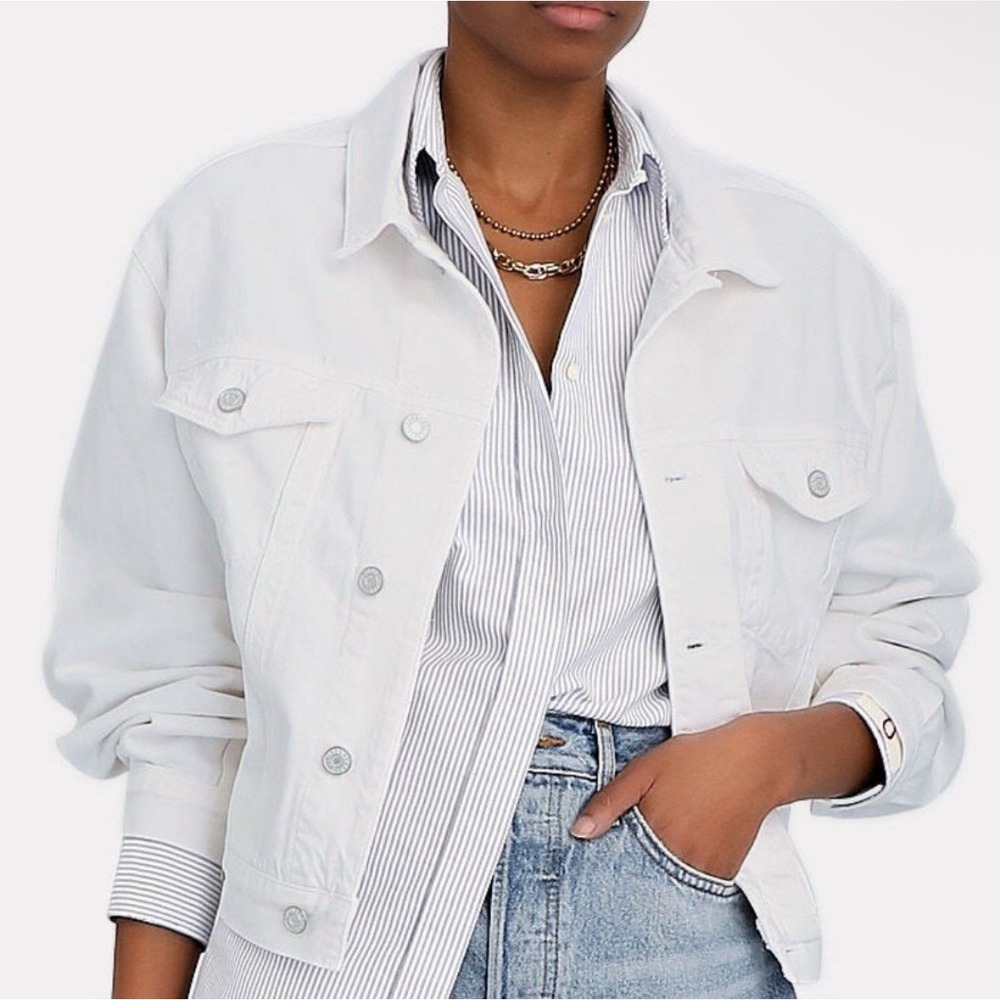 $248 AGOLDE Charli Denim Jean Trucker Oversized Jacket Drum White Size XL Grunge